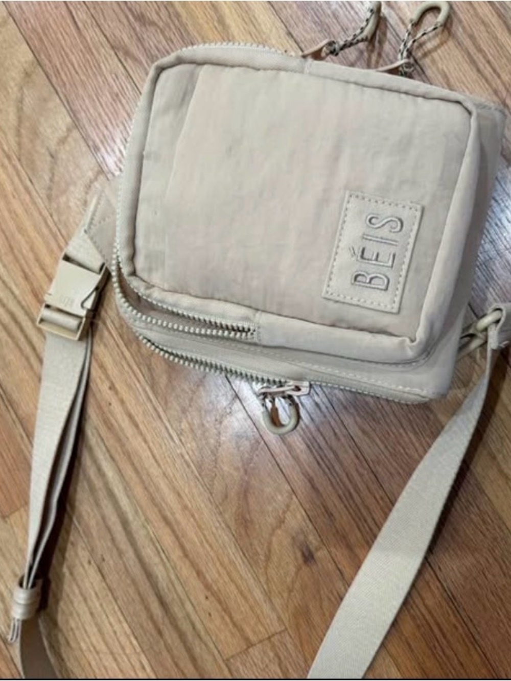 BEIS Neutral Beige Nylon Crossbody Bag